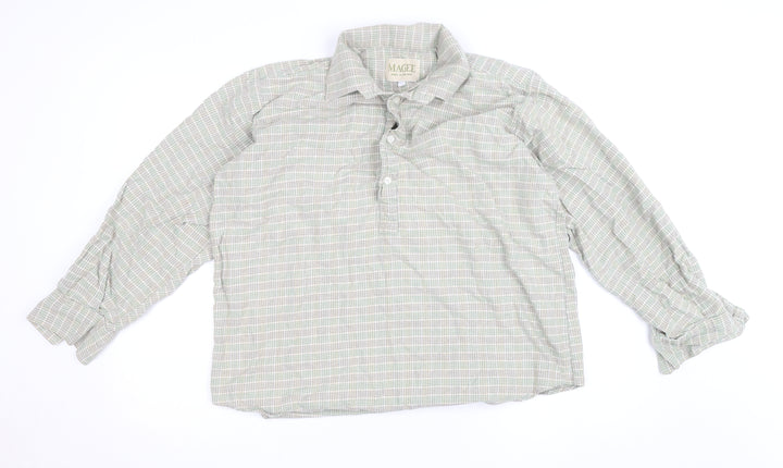 Magee Men’s Beige Check Cotton Long Sleeve Casual Shirt Size 40