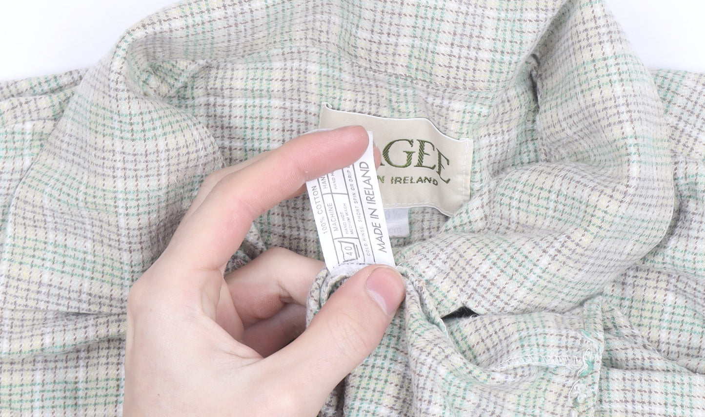 Magee Men’s Beige Check Cotton Long Sleeve Casual Shirt Size 40