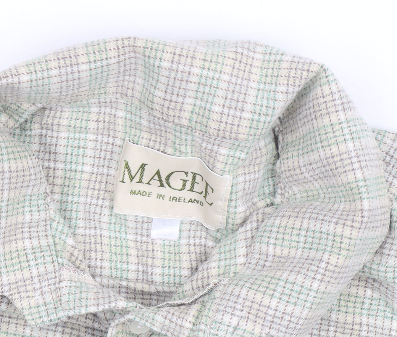 Magee Men’s Beige Check Cotton Long Sleeve Casual Shirt Size 40