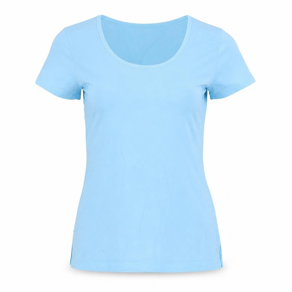 Front view of Koi Basics Women's Blue V-Neck Short Sleeve Workwear Top XS