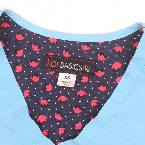 Koi Basics Women's Blue V-Neck Short Sleeve Workwear Top XS