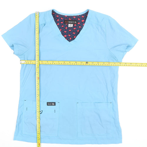 Koi Basics Women's Blue V-Neck Short Sleeve Workwear Top XS