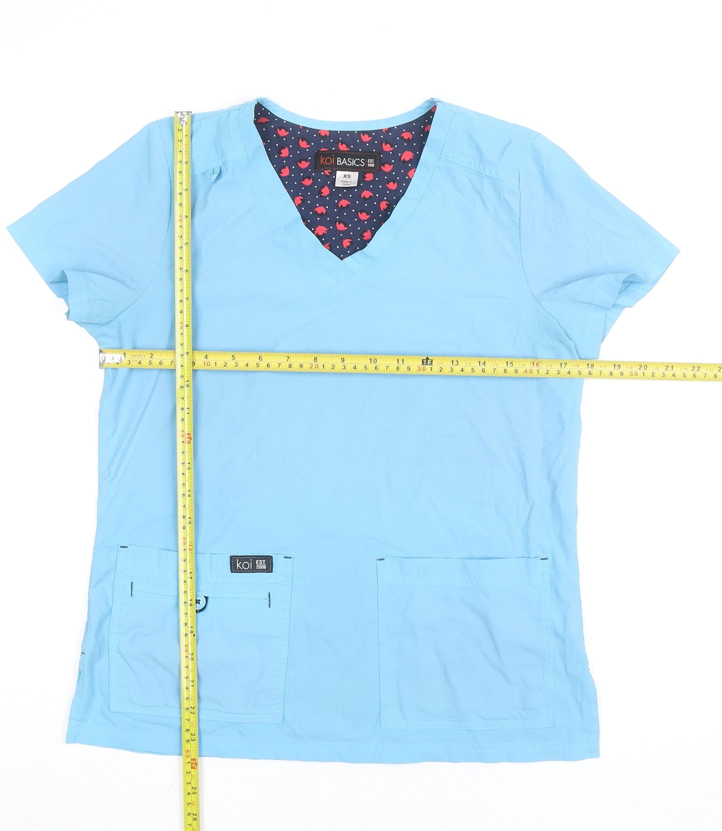 Koi Basics Women's Blue V-Neck Short Sleeve Workwear Top XS