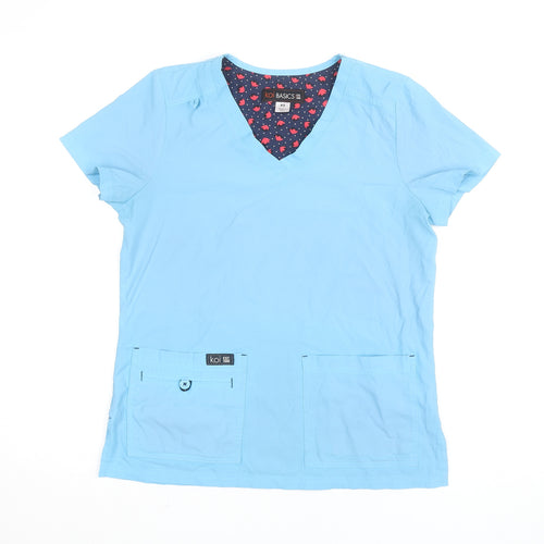 Koi Basics Women's Blue V-Neck Short Sleeve Workwear Top XS
