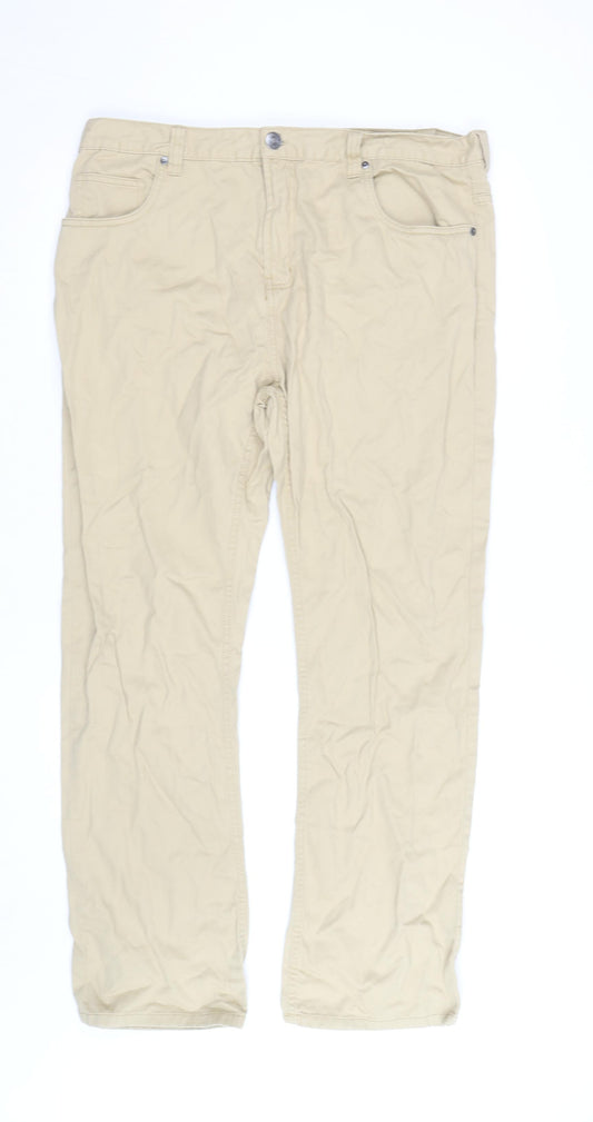Denim Co. Men's Beige Chino Trousers 35W 32L Cotton Straight Fit