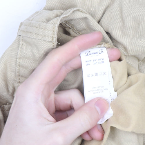Denim Co. Men's Beige Chino Trousers 35W 32L Cotton Straight Fit