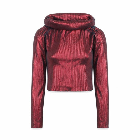 Front view of Zara Women’s Red Metallic Ribbed Roll Neck Cropped Top, size S