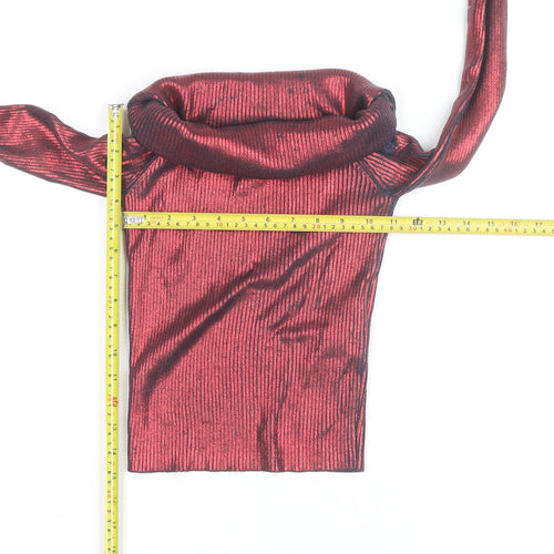 Zara Women’s Red Metallic Ribbed Roll Neck Cropped Top Size S