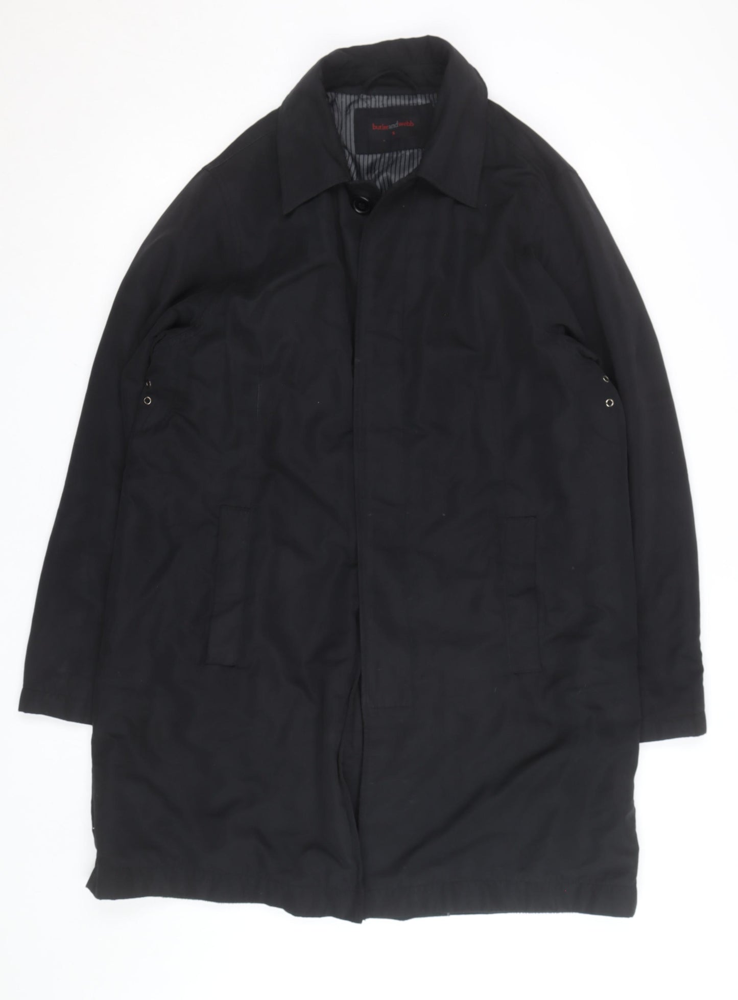Butler and Webb Men's Black Cotton Blend Long Overcoat S