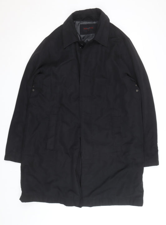 Butler and Webb Men's Black Cotton Blend Long Overcoat S
