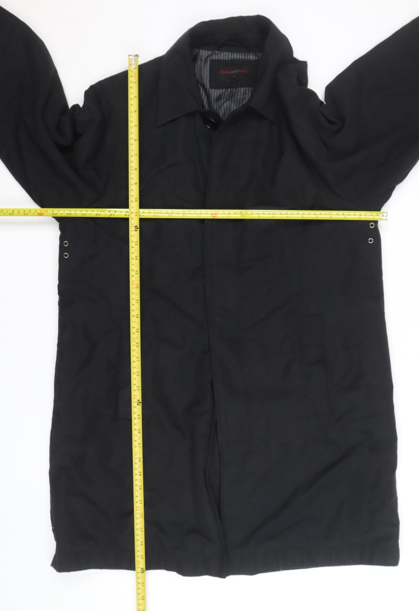 Butler and Webb Men's Black Cotton Blend Long Overcoat S