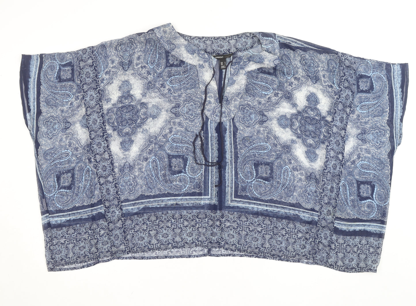 Mango Women’s Blue Paisley Sheer Viscose Tunic Blouse Size M