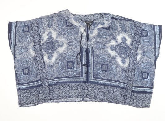 Mango Women’s Blue Paisley Sheer Viscose Tunic Blouse Size M