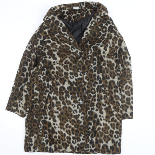 PEP Women’s Brown Leopard Print Wool Blend Mid-Length Coat L