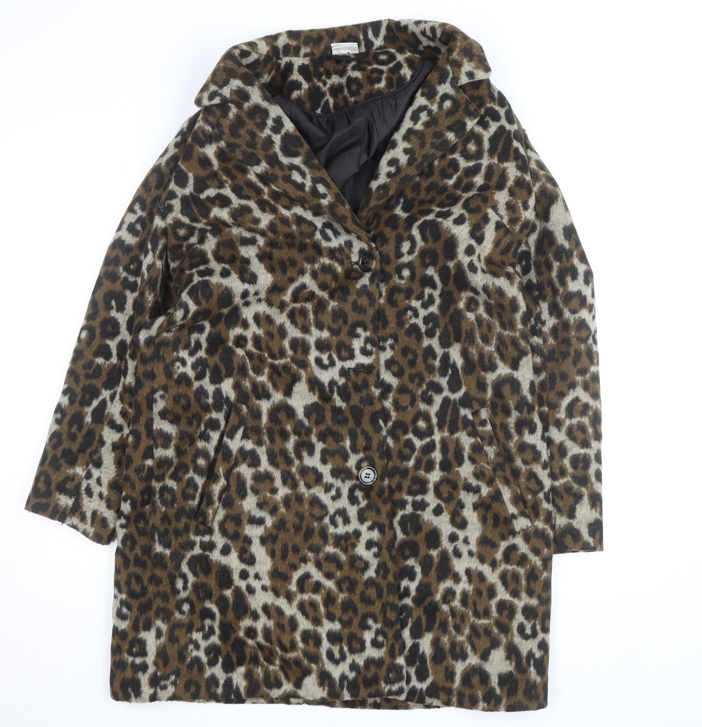 PEP Women’s Brown Leopard Print Wool Blend Mid-Length Coat L