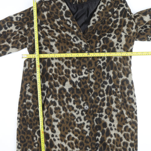 PEP Women’s Brown Leopard Print Wool Blend Mid-Length Coat L
