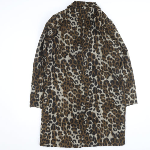 PEP Women’s Brown Leopard Print Wool Blend Mid-Length Coat L