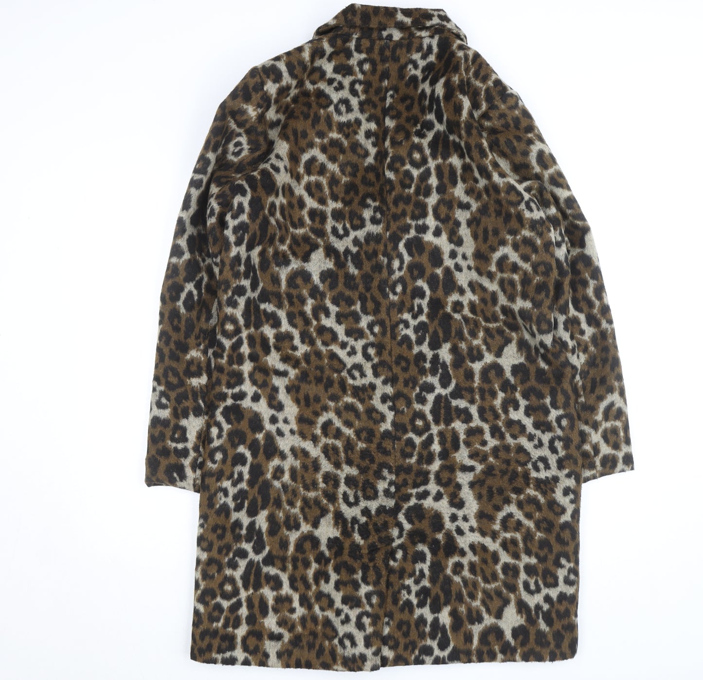 PEP Women’s Brown Leopard Print Wool Blend Mid-Length Coat L