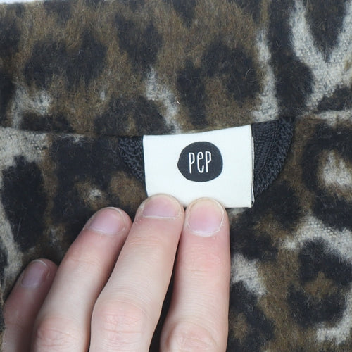 PEP Women’s Brown Leopard Print Wool Blend Mid-Length Coat L