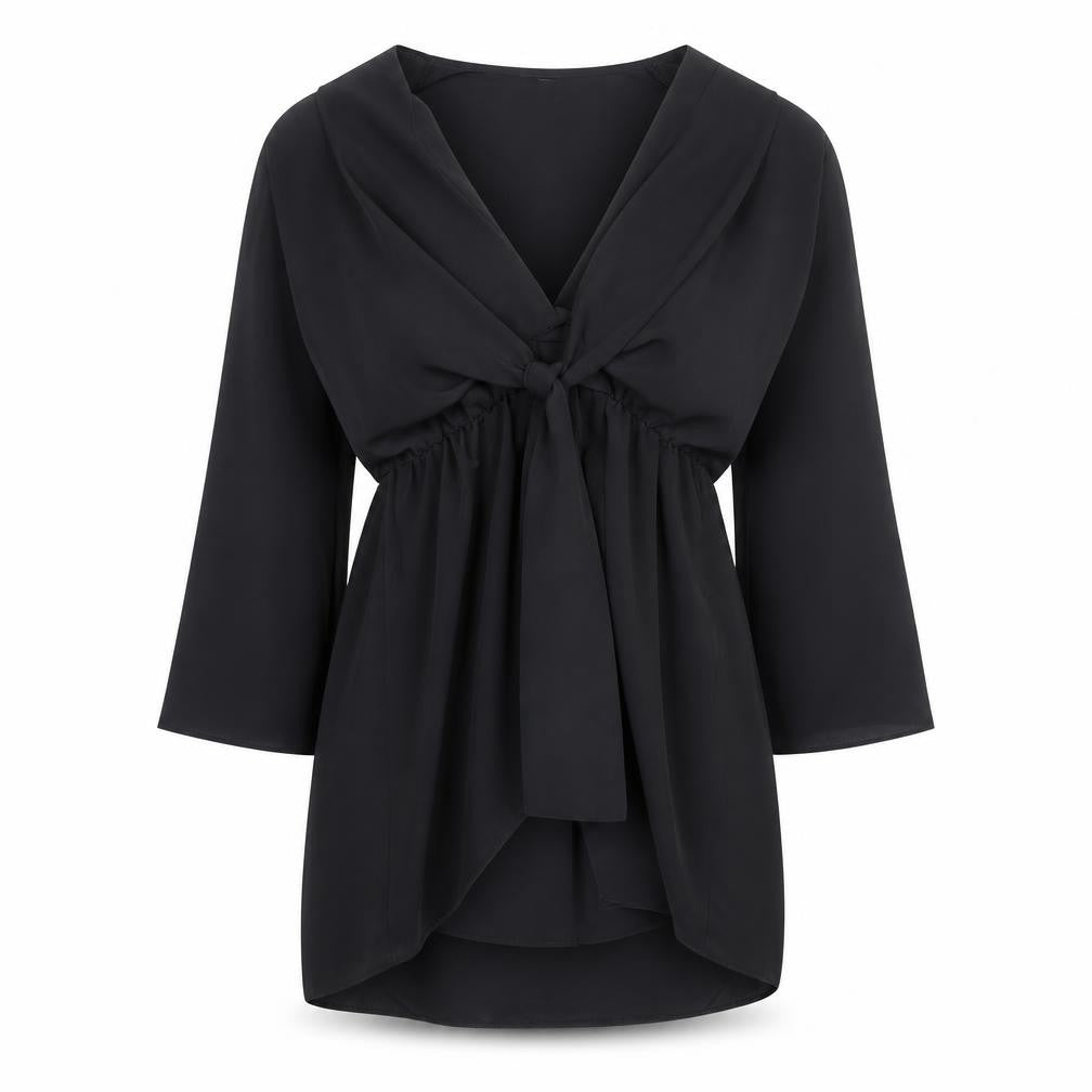 Front view of Topshop Women's Black Wrap Chiffon Blouse, size 8