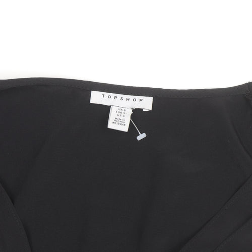 Topshop Women's Black Wrap Chiffon Blouse Size 8