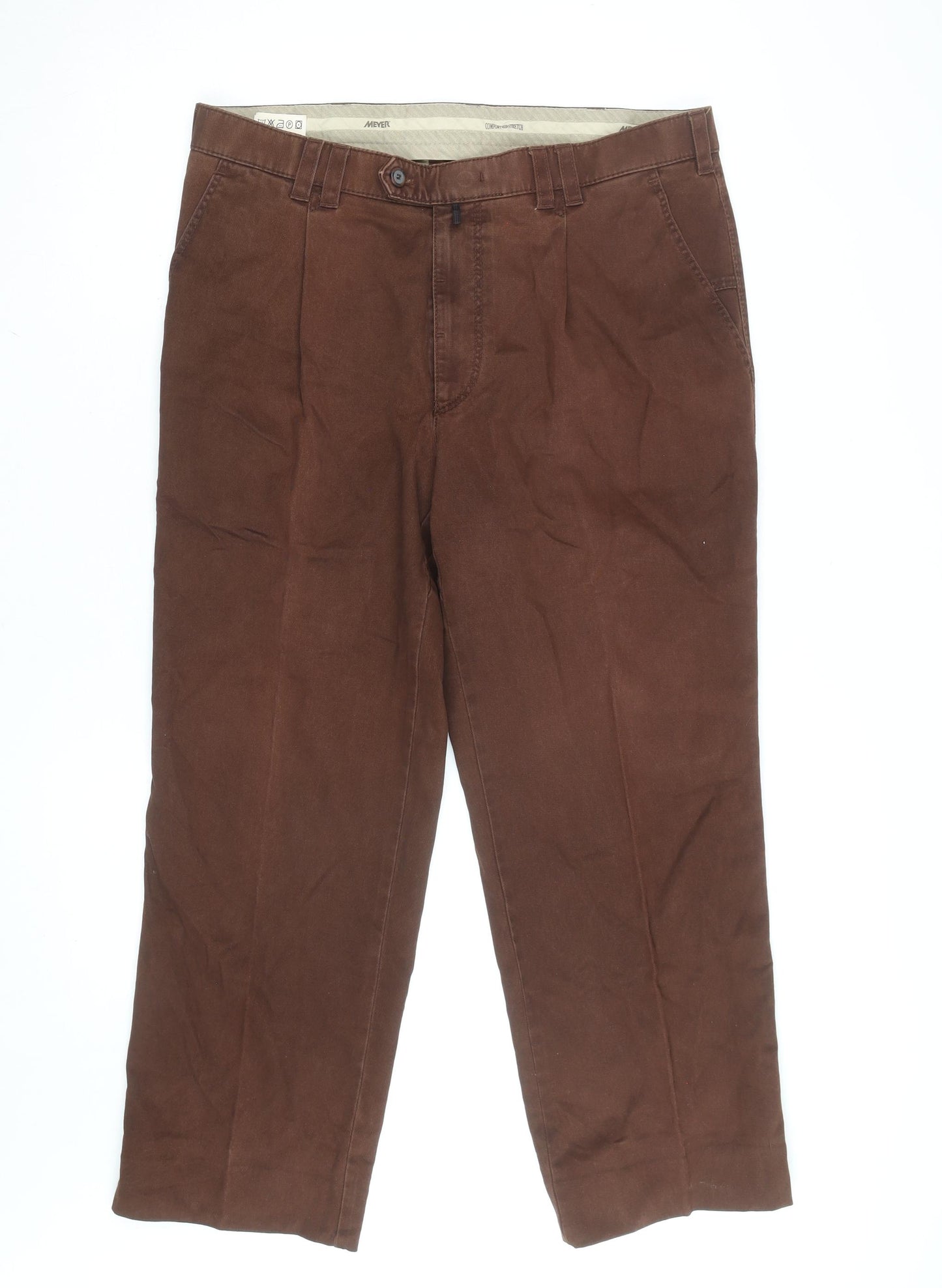 Meyer Men's Brown Chino Trousers 38W 30L Cotton Blend Regular Fit