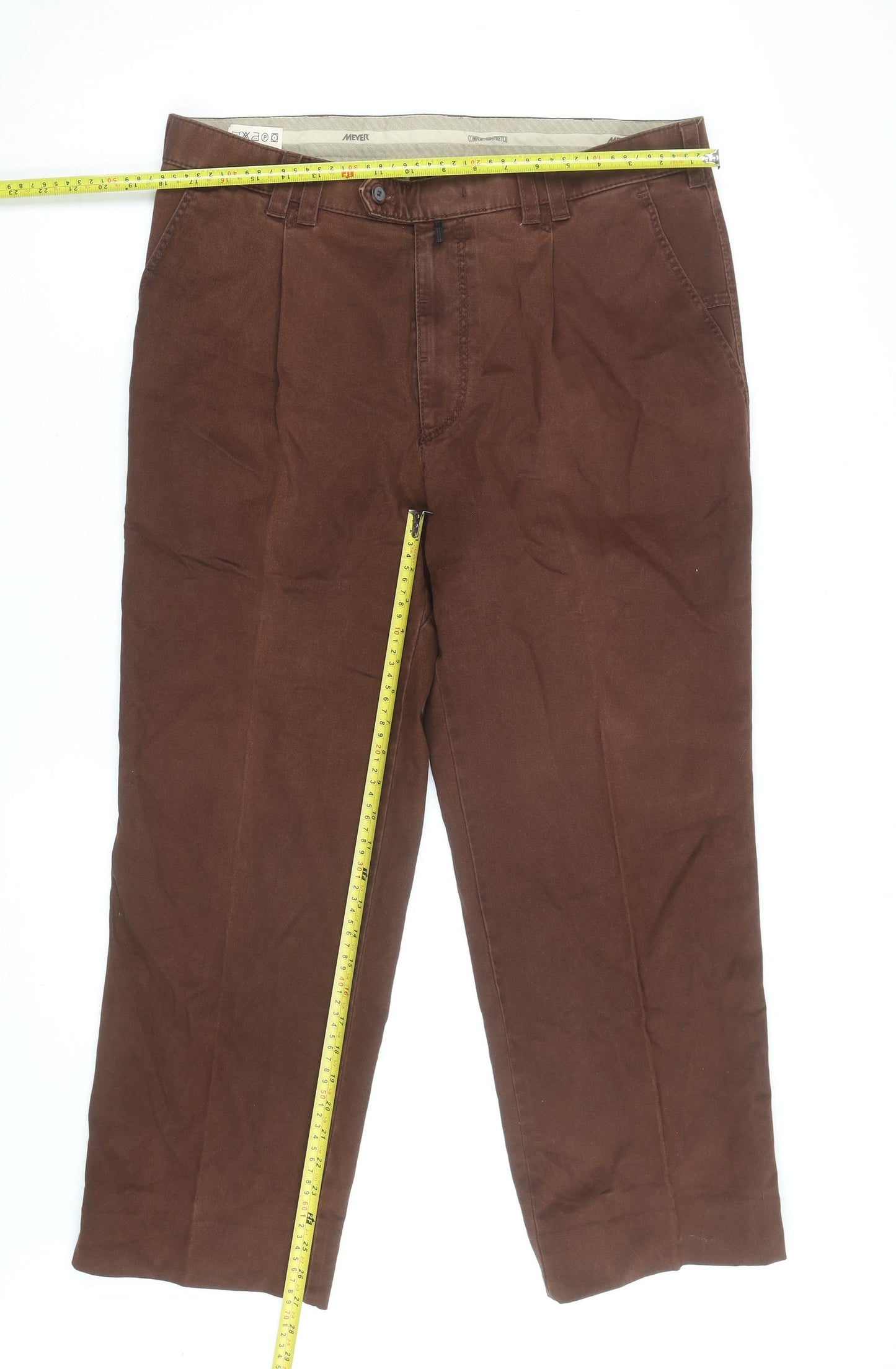 Meyer Men's Brown Chino Trousers 38W 30L Cotton Blend Regular Fit