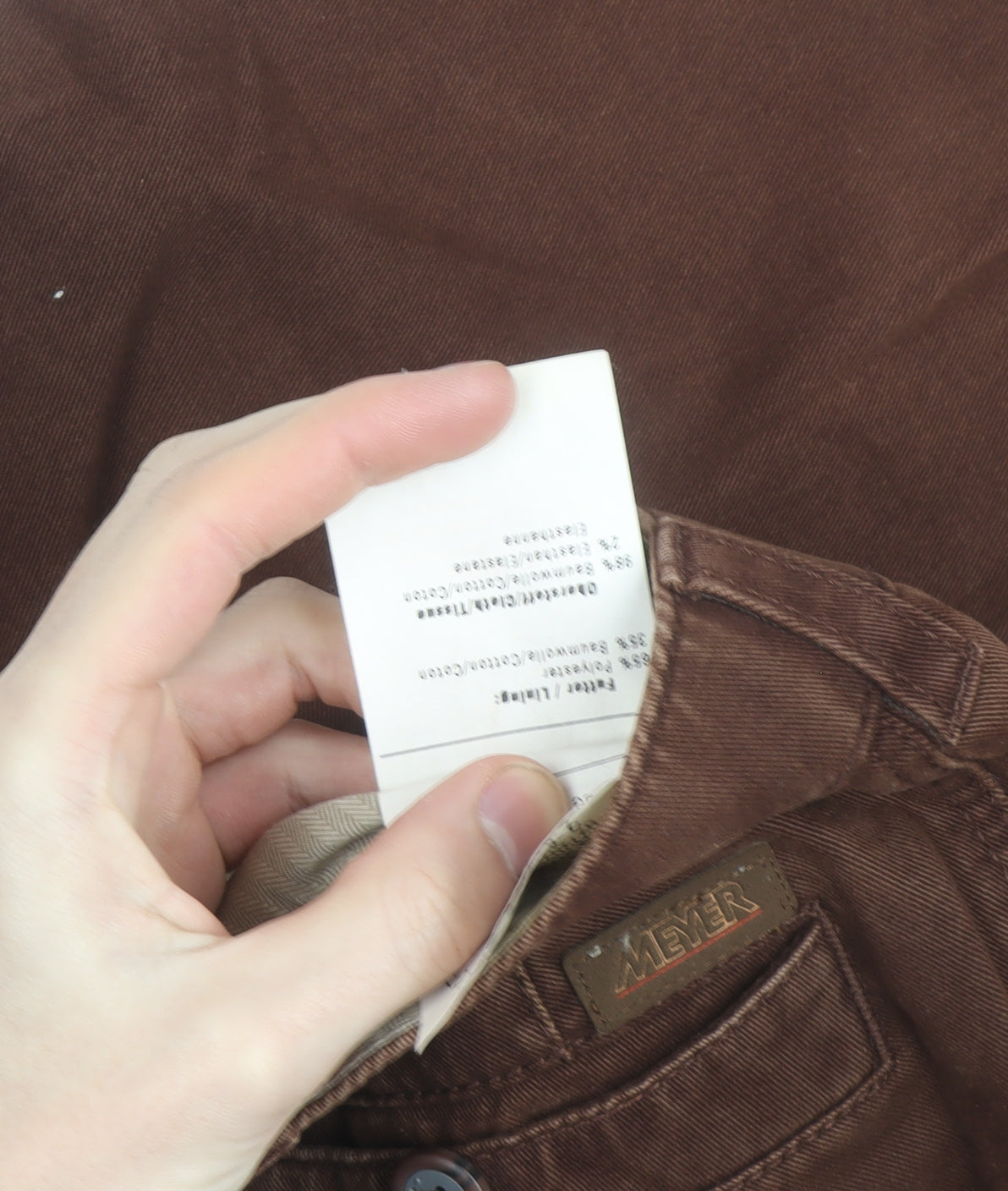 Meyer Men's Brown Chino Trousers 38W 30L Cotton Blend Regular Fit