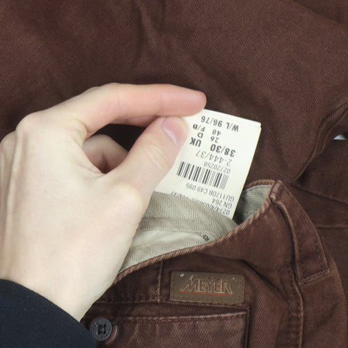 Meyer Men's Brown Chino Trousers 38W 30L Cotton Blend Regular Fit