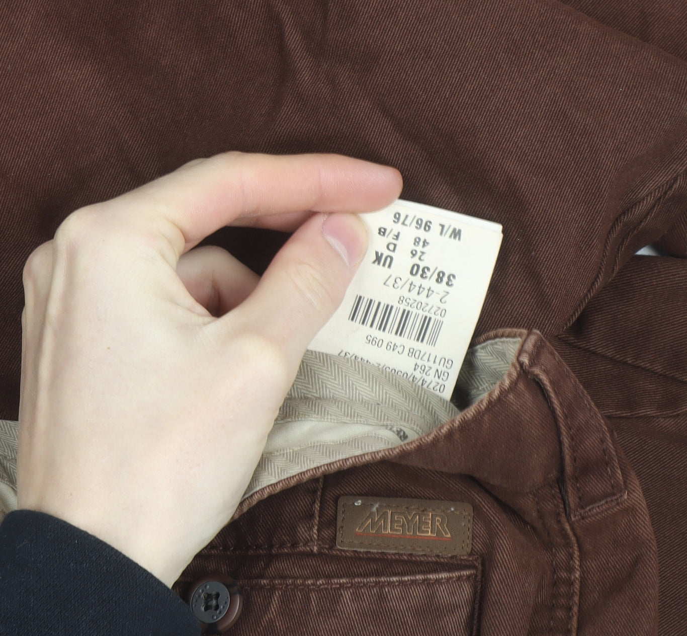 Meyer Men's Brown Chino Trousers 38W 30L Cotton Blend Regular Fit