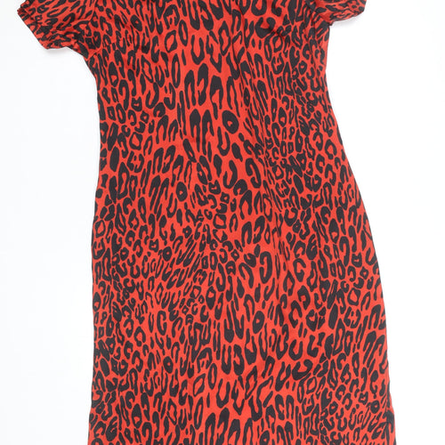 Zara Women Red Leopard Print Sheath Dress L