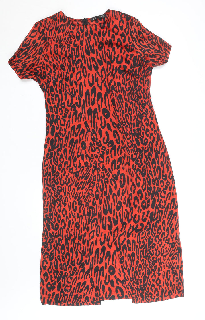 Zara Women Red Leopard Print Sheath Dress L