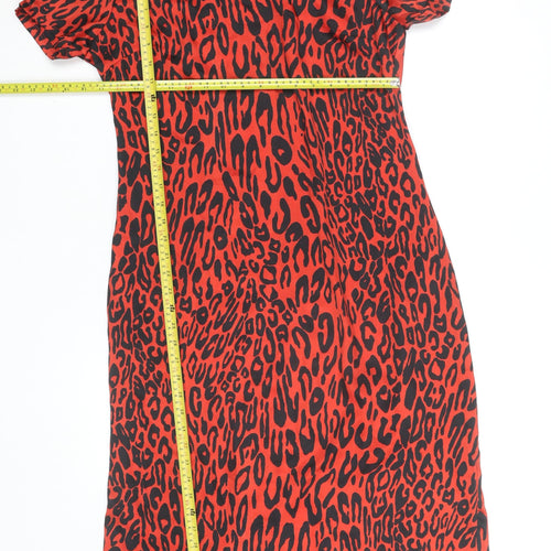 Zara Women Red Leopard Print Sheath Dress L