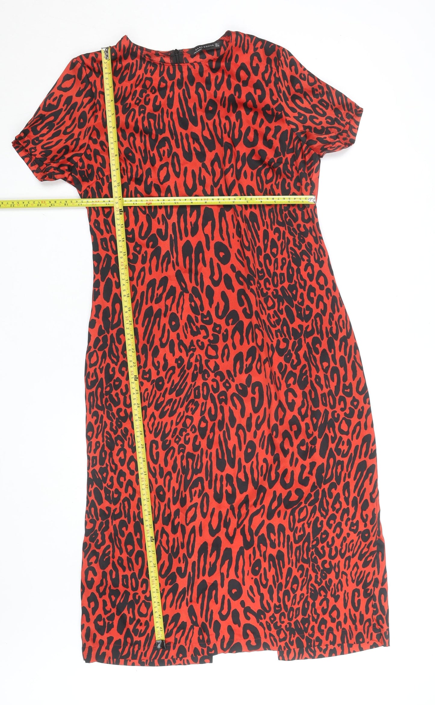 Zara Women Red Leopard Print Sheath Dress L