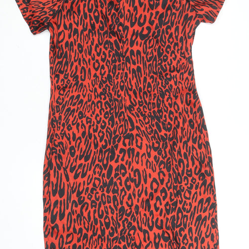 Zara Women Red Leopard Print Sheath Dress L