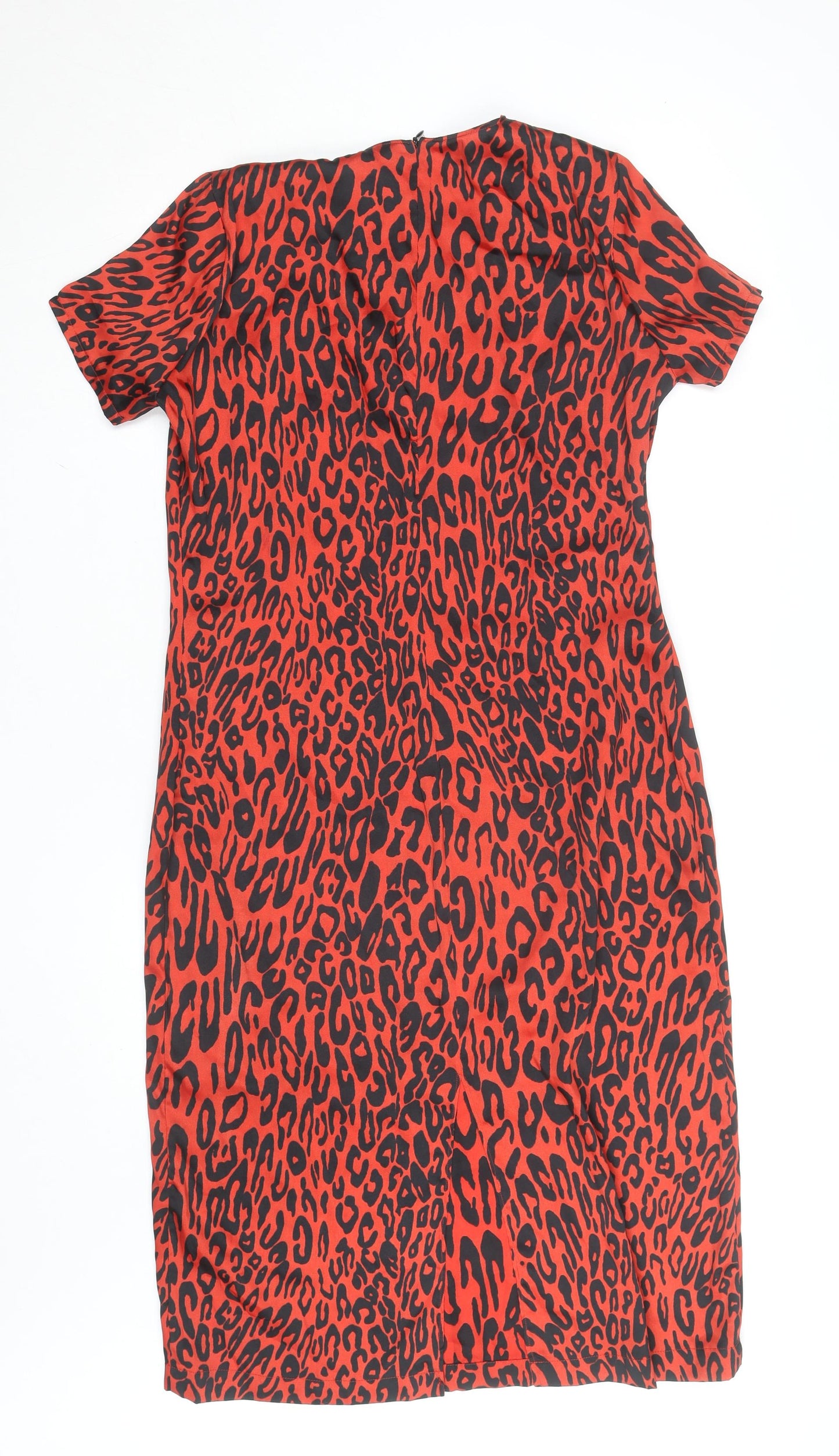 Zara Women Red Leopard Print Sheath Dress L