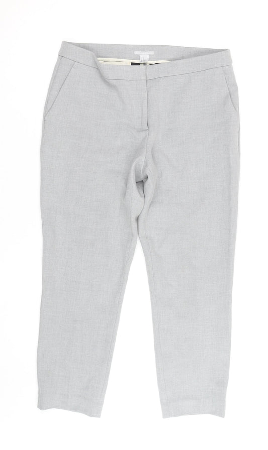 H&M Women Grey Cropped Slim Tapered Trousers Size 14