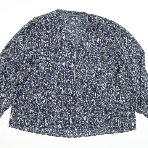 Dunnes Women’s Blue Geometric Long Sleeve Tunic Blouse Size XL