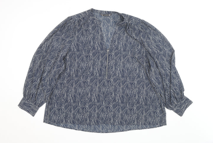Dunnes Women’s Blue Geometric Long Sleeve Tunic Blouse Size XL
