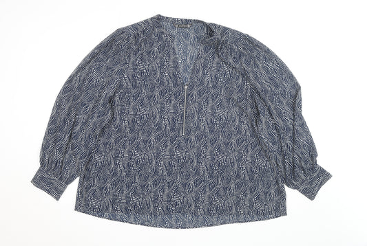 Dunnes Women’s Blue Geometric Long Sleeve Tunic Blouse Size XL