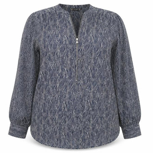 Dunnes Women’s Blue Geometric Long Sleeve Tunic Blouse Size XL