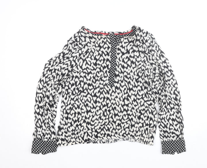 Street One Womens Black Animal Print Long Sleeve Tunic Blouse Size M