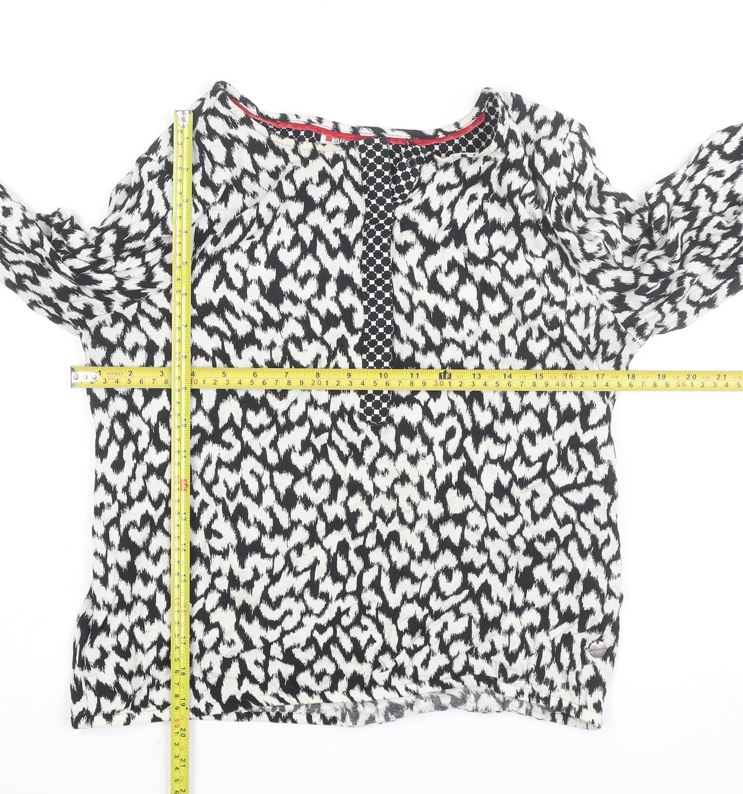 Street One Womens Black Animal Print Long Sleeve Tunic Blouse Size M