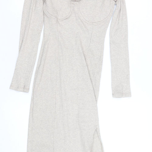 Bershka Women’s Beige Knit Bodycon Midi Dress Size 8