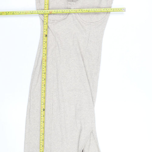 Bershka Women’s Beige Knit Bodycon Midi Dress Size 8