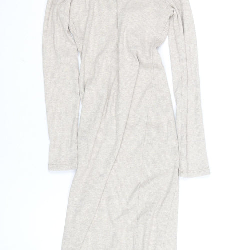 Bershka Women’s Beige Knit Bodycon Midi Dress Size 8