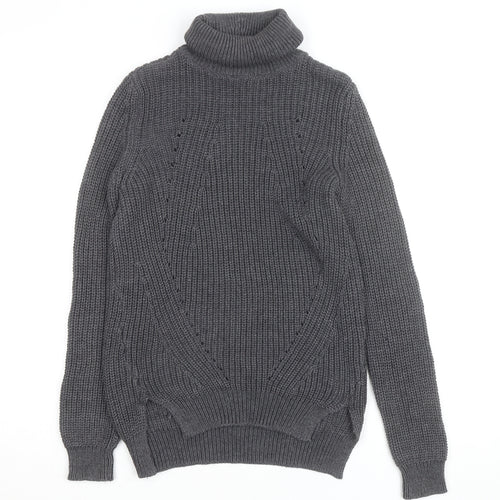 Noisy May Women Grey Roll Neck Chunky Knit Jumper Size S