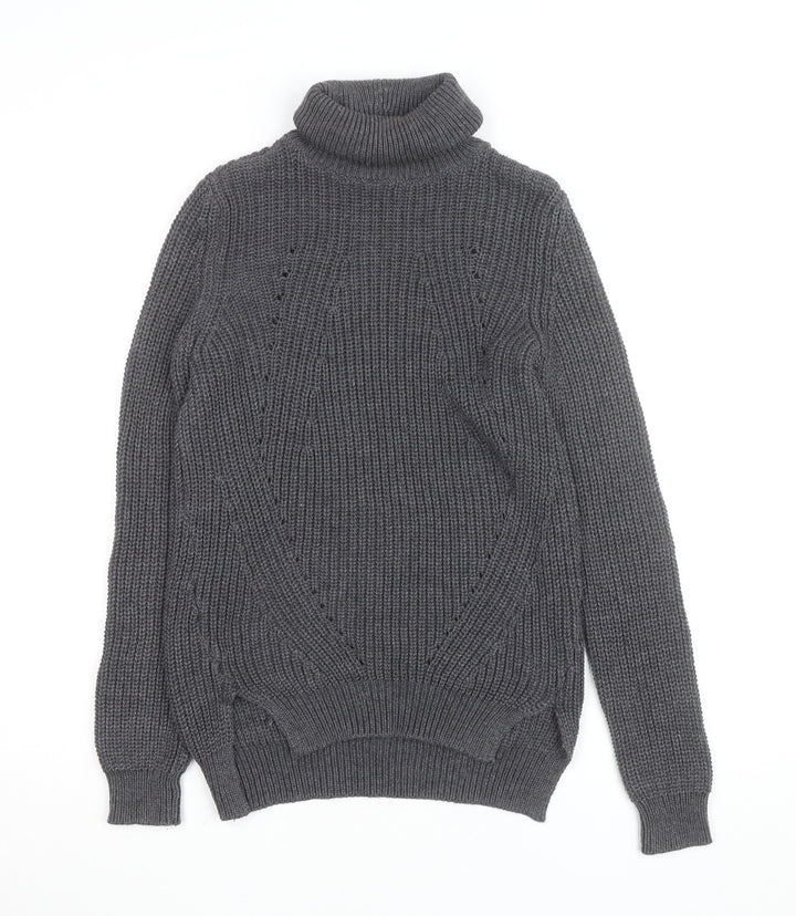 Noisy May Women Grey Roll Neck Chunky Knit Jumper Size S