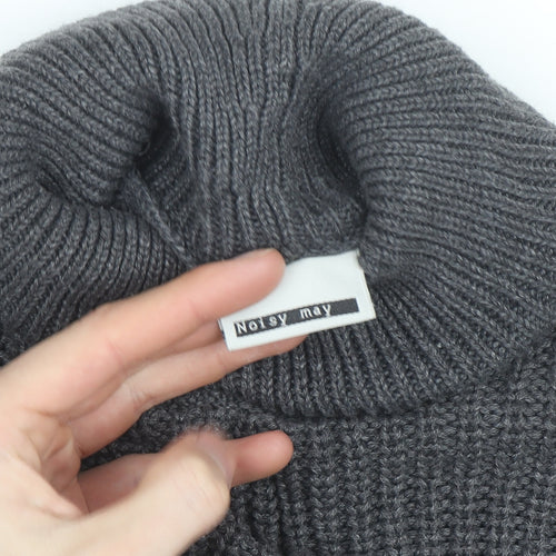 Noisy May Women Grey Roll Neck Chunky Knit Jumper Size S