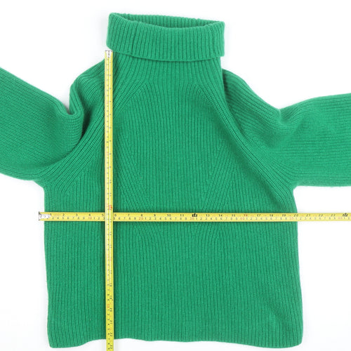 H&M Women's Green Wool Roll Neck Jumper Size S Relaxed Fit